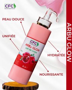 Présentation du lait de corps Arbu Glow.